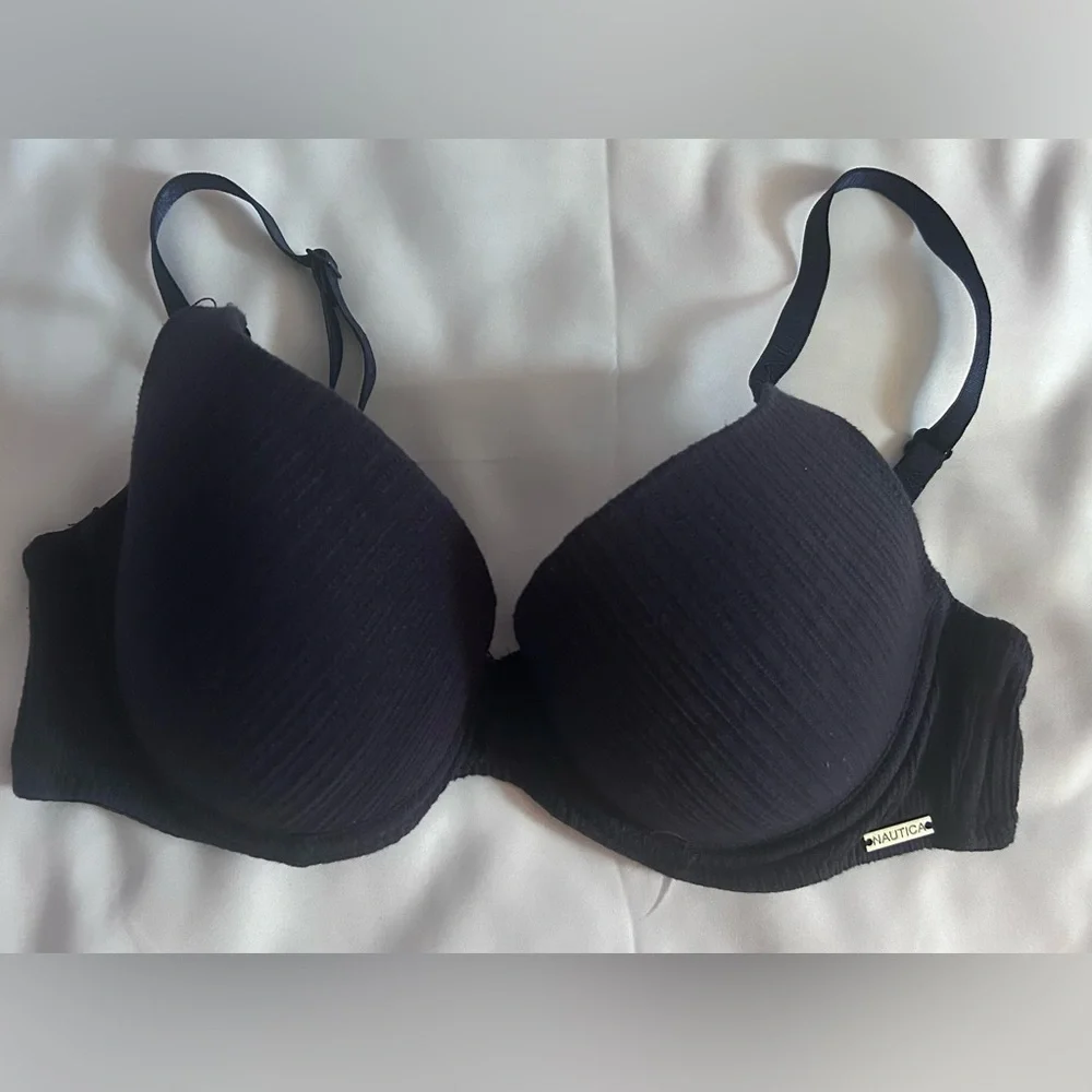 Nautica Navy Blue Ribbed Push-Up Underwire Bra Size 34C
